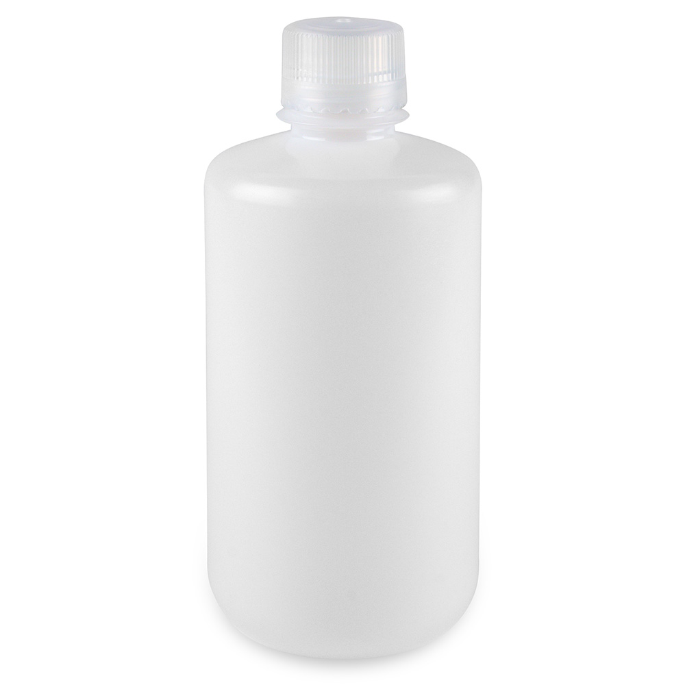 Globe Scientific Bottle, Narrow Mouth, Boston Round, HDPE with PP Closure, 1000mL, Bulk Packed with Bottles and Caps Bagged Separately, 50/Case Bottle;Round;HDPE;1000mL;Narrow Mouth;Clear